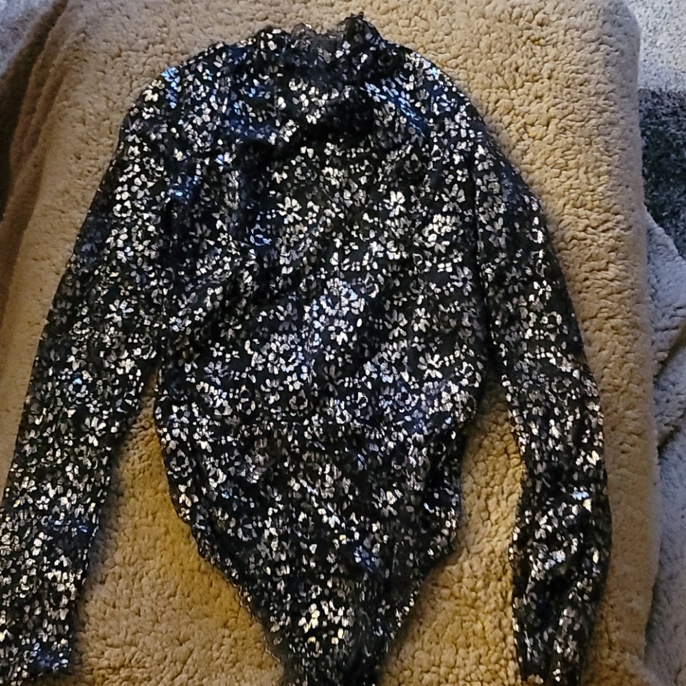 Lace silver and black body suit